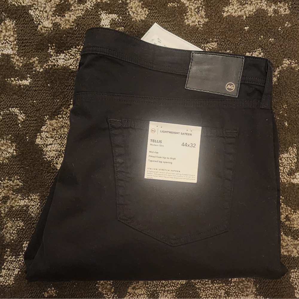 $198 NWT AG Tellis Black Cotton Stretch Sateen Modern Slim Pants Size 44x32